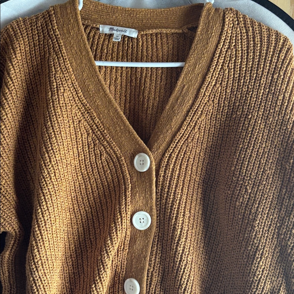 Madewell Mustard brown Ribbed V-Neck Button Cardigan